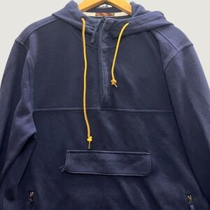 Brooks Brothers Mens Navy Waffle Knit Half Zip Anorak Hoodie Blue Size M
